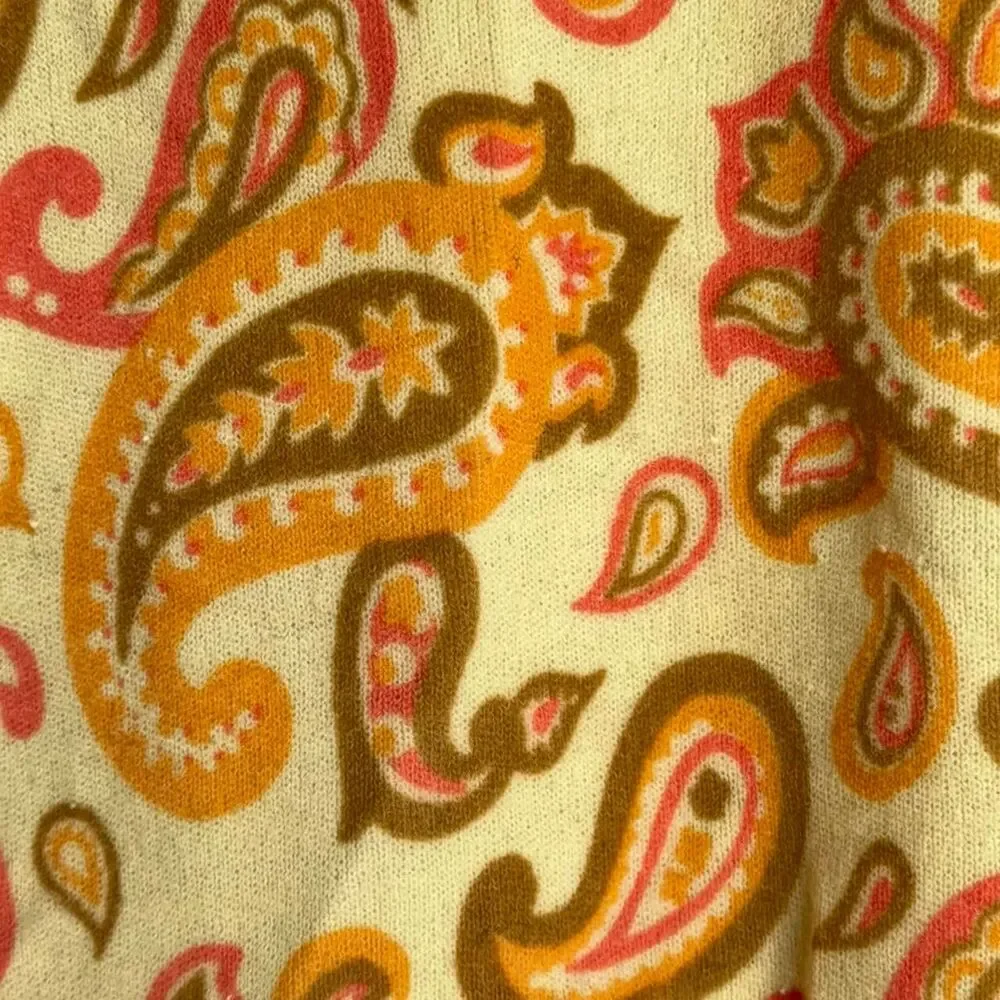 Vintage 1970s Yellow orange Paisley Knit Sweater Vest size S
